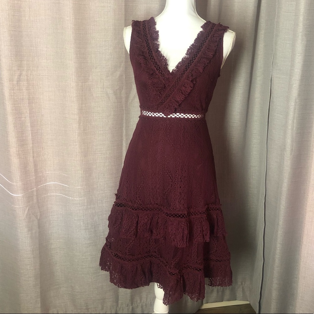 Lulus Midi Lace Burgundy V Neck Tank Dress